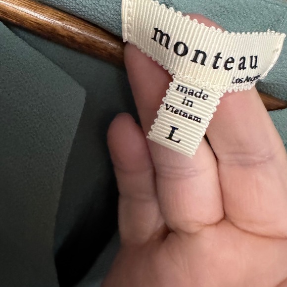 Monteau Shift Dress Womens Large Green Excellent midSleeve Belted Utility Pocket - Picture 5 of 7